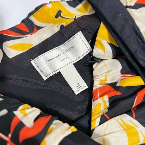 Moulinette Soeurs Black & Yellow Silk Floral Print Halter Neck A-Line Dress Smal - Picture 5 of 13